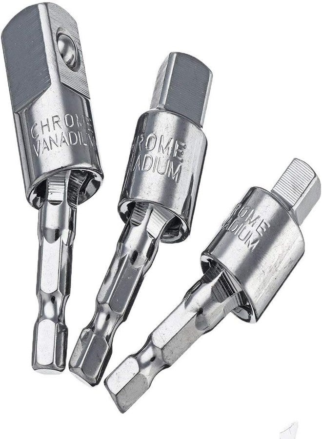 NityaEcommerce محول دوار سداسي لمفك براغي الصدمات من نيتيا إيكوميرس، مقاس 1/4 بوصة، مجموعة محول مقبس مثقاب كهربائي إلى محول مقبس مربع، 1/4 بوصة، 3/8 بوصة، 1/2 بوصة، 3 قطع - Image 4